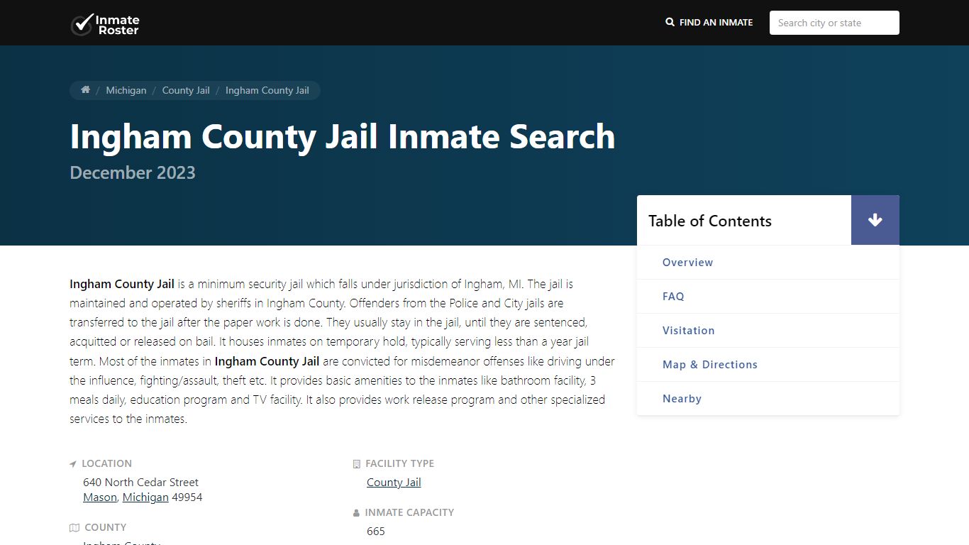 Inmate Search | Ingham County Jail - Mason, MI - InmateRoster